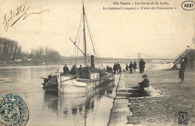 Plan général de la ville de Tours, lithogravure de Ch. Guilland, deuxième moitié du XIXe siècle (vers 1880). Détail sur la Loire dans la traversée de Tours. (société archéologique de Touraine).