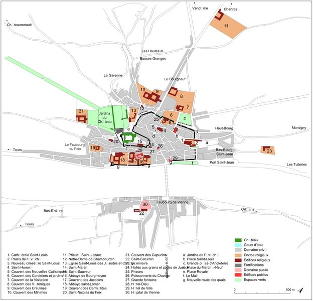 Plan de la ville pendant la seconde moitié du XVIIIe siècle.