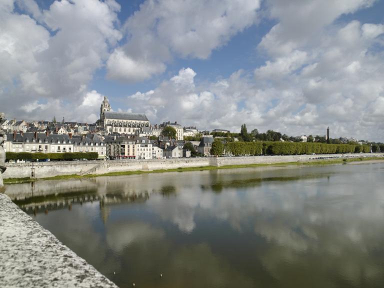 Vue d'ensemble de la Loire à Blois, amont du pont Jacques Gabriel, rive droite. Vue prise du pont.