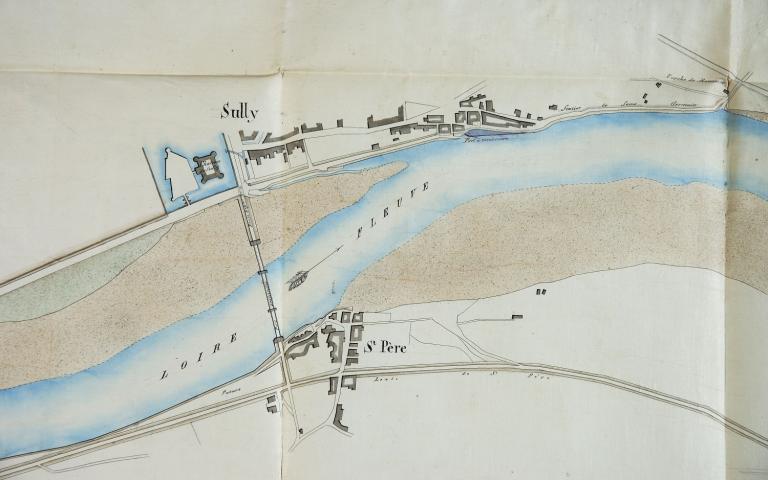 Projet d'un port de débarquement et d'embarquement à Sully, 18 juillet 1846 par l'ingénieur Delaitre. (archives départementales du Loiret, 2 S 83). ; Plan général de la Loire entre Sully et Saint-Père, 18 juillet 1846. (archives départementales du Loiret, 2 S 83).