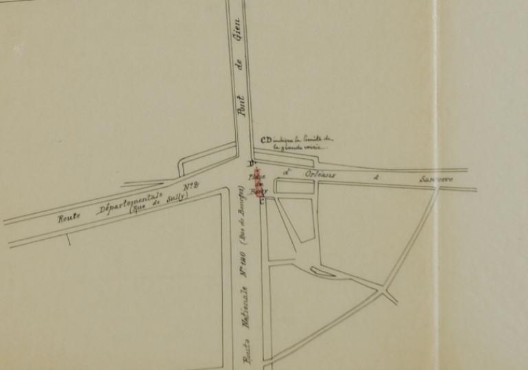 Plan de situation en 1894.  (archives départementales du Loiret, Liasse 30 872).