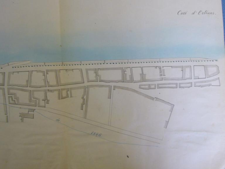 Projet d'établir un port au bois rive droite en amont du pont, détail sur les quais, 31 juillet 1851. (archives départementales du Loiret, Liasse 30930).