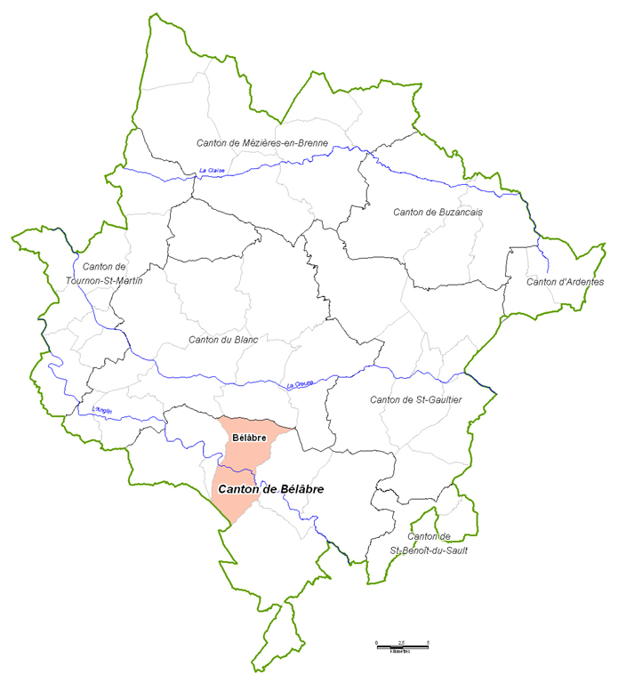 La commune de Bélâbre au sein du territoire du parc naturel régional de la Brenne.