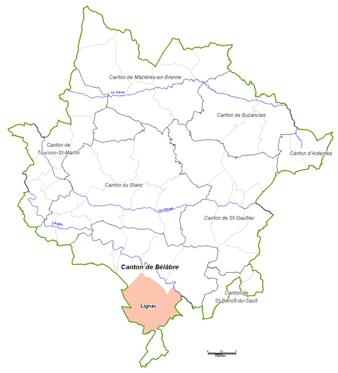 La commune de Lignac au sein du territoire du parc naturel régional de la Brenne.