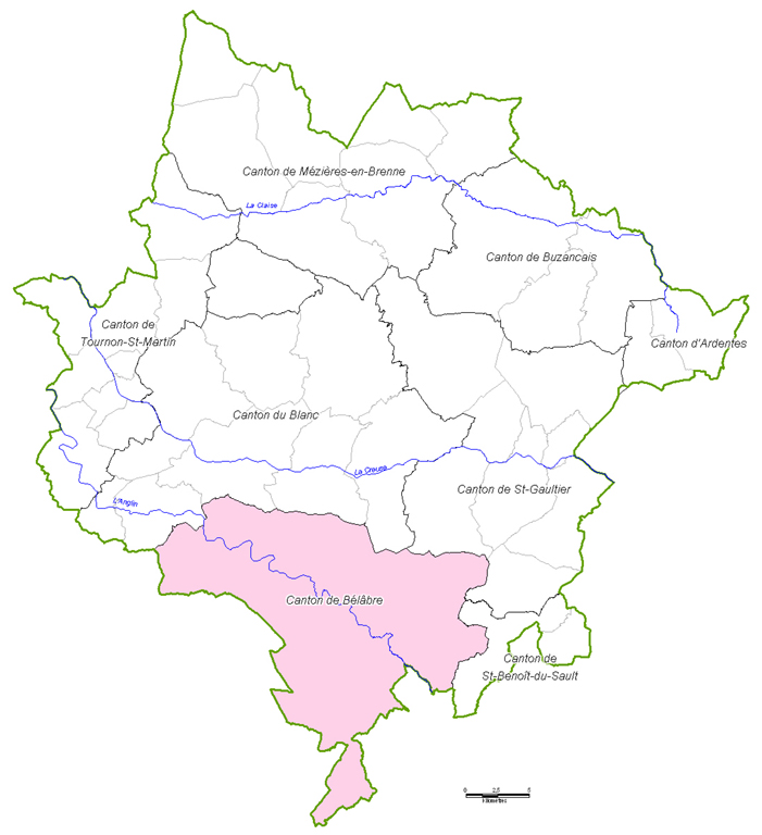 Le canton de Bélâbre au sein du territoire du parc naturel régional de la Brenne.