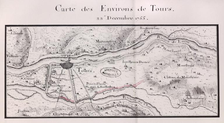 Plan du port Genièvre, 15 juillet 1844, par l'ingénieur Cormier. (archives départementales d'Indre-et-Loire, S 2037).