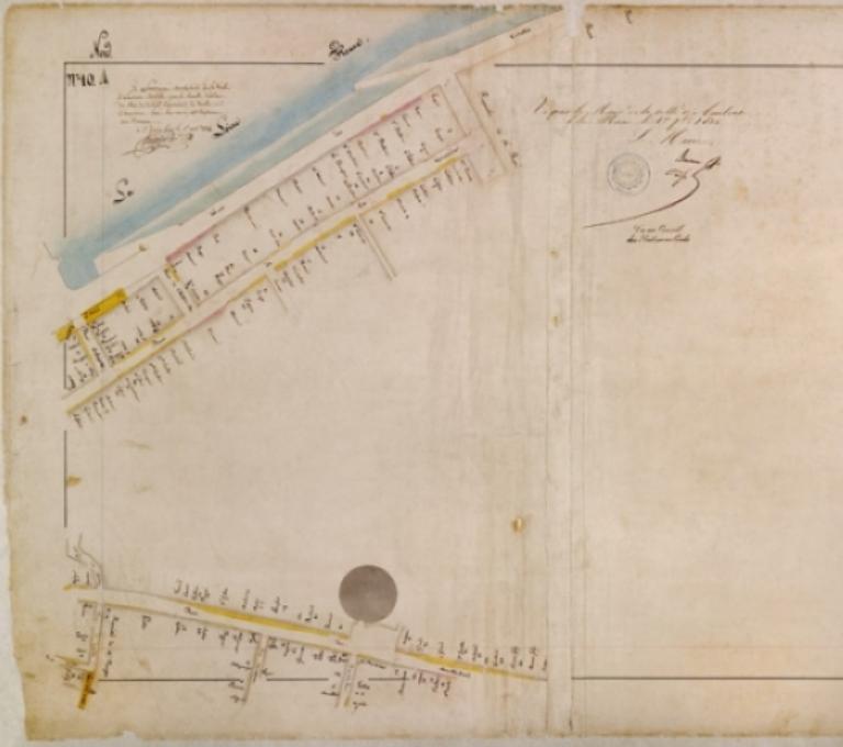 Plan de la Loire aux abords de Saint-Symphorien, 7 novembre 1844, par l'ingénieur ordinaire Cormier. (archives départementales d'Indre-et-Loire, S 2038).