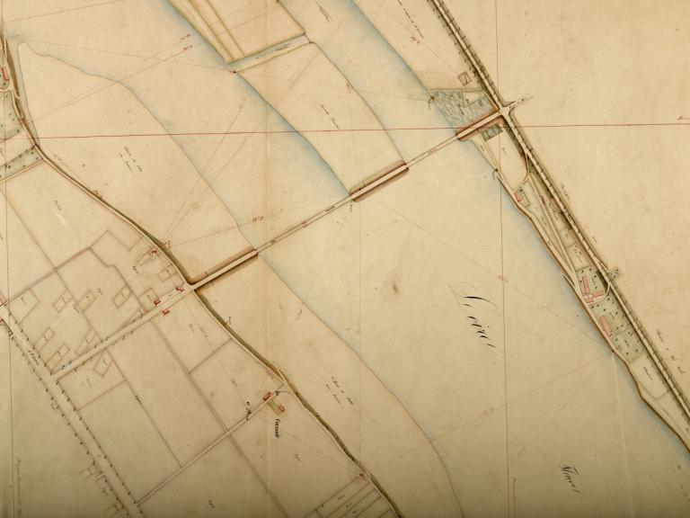 Carte de la Loire, non datée (entre 1844 et 1858). Mention d'une cale au lieudit le Cormier (en face du port des Bordes de Courbouzon). (archives départementales du Loiret, Carte Loire 41 : 12 Fi 7-26).