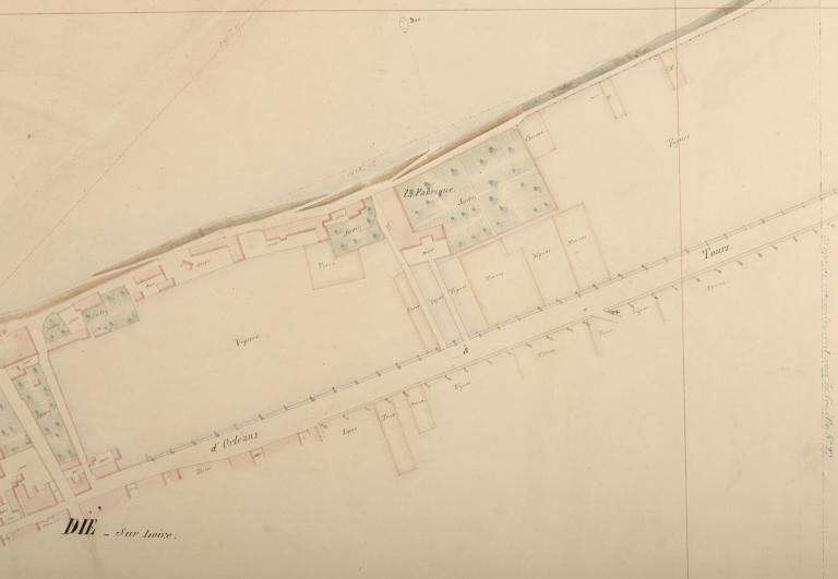 Carte de la Loire, non datée (entre 1844 et 1858). Détail sur la ville de Saint-Dyé. Cale la plus à droite. (archives départementales du Loiret, Carte Loire 41 : 12 Fi 7-26). ; Carte de la Loire, non datée (entre 1844 et 1858). Détail sur la ville de Saint-Dyé. Cale du milieu. (archives départementales du Loiret, Carte Loire 41 : 12 Fi 7-26).