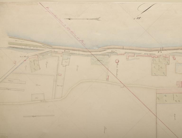 Carte de la Loire non datée (vers 1860), détail sur Blois (rive gauche en aval du pont). (archives départementales du Loiret, Carte Loire 41 : 12 Fi 7-26).