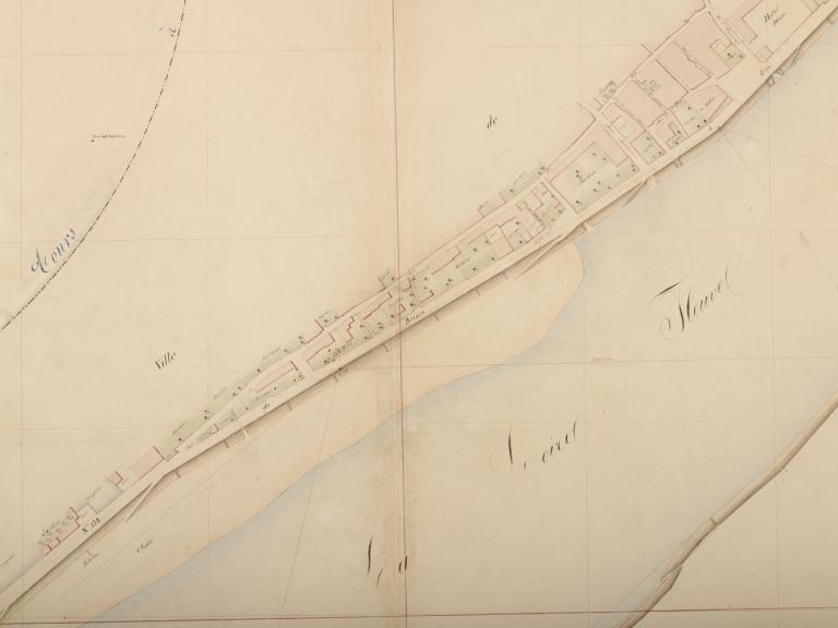 Carte de la Loire non datée (entre 1844 et 1858). Détail sur la partie située en aval du pont de Blois (rive droite). (archives départementales du Loiret, Carte Loire 41 : 12 Fi 7-26).