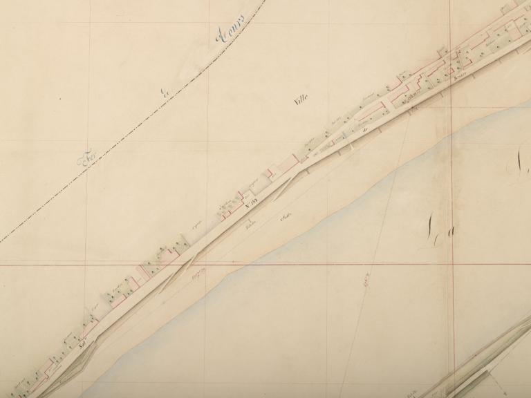 Carte de la Loire non datée (entre 1844 et 1858). Détail sur la partie située en aval du pont de Blois (rive droite). (archives départementales du Loiret, Carte Loire 41 : 12 Fi 7-26).