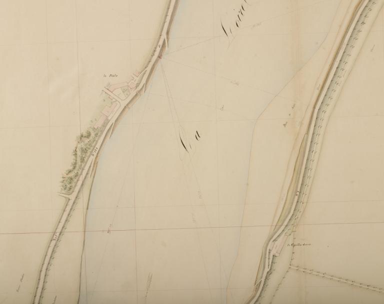 Carte de la Loire, non datée (entre 1844 et 1858) : détail sur le lieudit la Poste. (archives départementales du Loiret, Carte Loire 41 : 12 Fi 7-26). ; Carte de la Loire, non datée (entre 1844 et 1858) : détail sur le lieudit la Poste. (archives départementales du Loiret, Carte Loire 41 : 12 Fi 7-26).