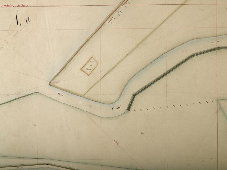 Carte de la Loire non datée (entre 1844 et 1858) : détail sur la gare de Candé. (archives départementales du Loiret, Carte Loire 41 : 12 Fi 7-26).