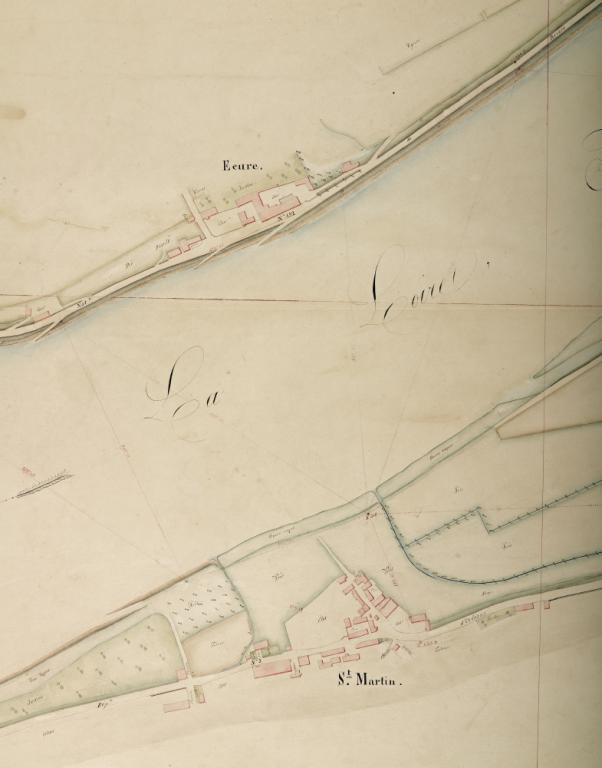 Carte de la Loire dans la traversée du Loir-et-Cher, non datée (entre 1844 et 1858). Détail avec mention de la cale de la Tuilerie. (archives départementales du Loiret, Carte Loire 41 : 12 Fi 7-26. Feuille 6).