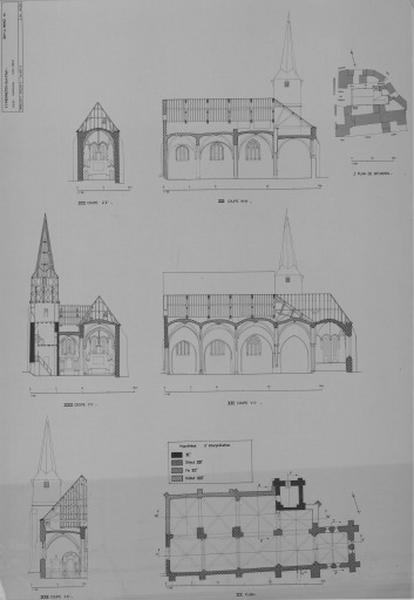 Plan de situation, plan et coupes longitudinales, hypothèses d'interprétation.