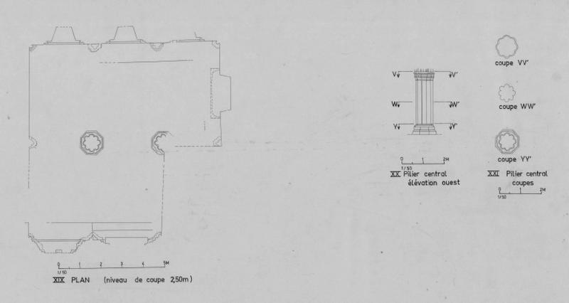 Plan. Pilier central : coupes transversales.