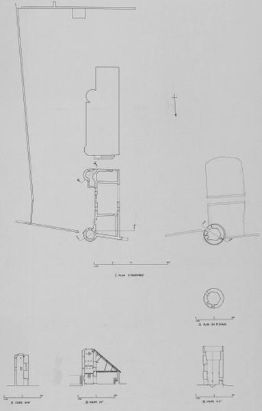 Plan d'ensemble, plan et coupes transversales du rez-de-chaussée et du premier étage.