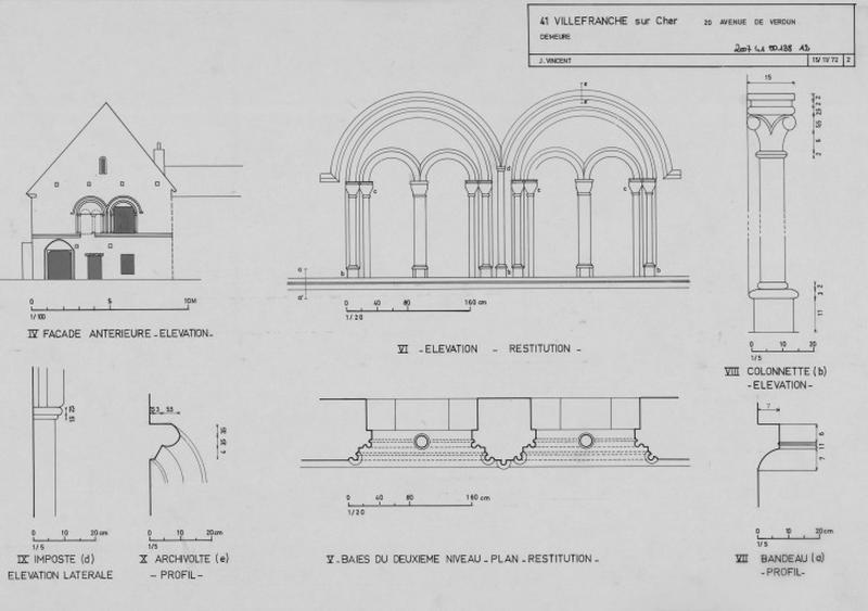 Plans, profils et élévation de la façade.