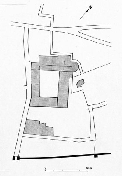 Plan de situation du couvent à la fin du XIVème siècle (hypothèse d'après le plan de l'An VII).