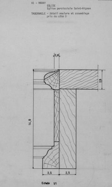 Détail des moulures et des assemblages du tabernacle.