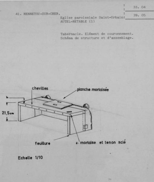 Schéma de structure et d'assemblage d'un élément de couronnement de l'autel-retable.