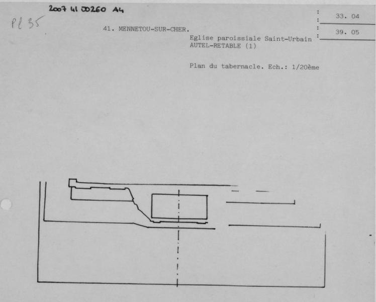 Plan du tabernacle de l'autel-retable (1/20ème).