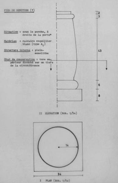 Plan et élévation du pied du bénitier.