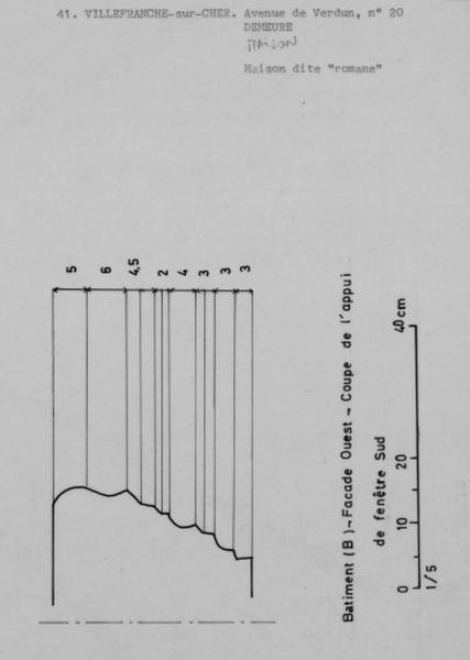 Coupe de l'appui de la fenêtre sud de la façade ouest.