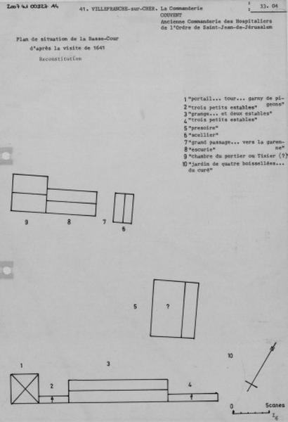Reconstitution du plan de situation de la basse-cour d'après la visite de 1641.