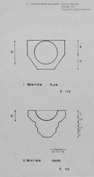 Coupe et plan du bénitier.