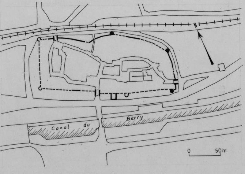 Plan de situation du château et de la fortification urbaine. Hypothèse de restitution.