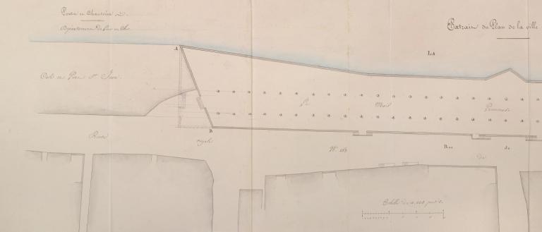 Extrait du plan de la ville de Blois, 9 juillet 1828 par l'ingénieur en chef. Détail. (archives nationales, F 14 6628).