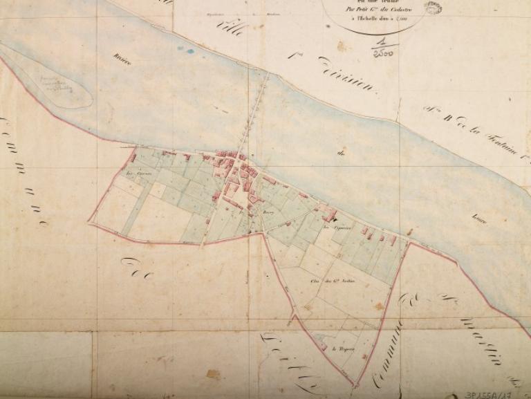 Extrait du cadastre napoléonien, section F (rive gauche), 1827. (archives départementales du Loiret, 3 P 155 A).