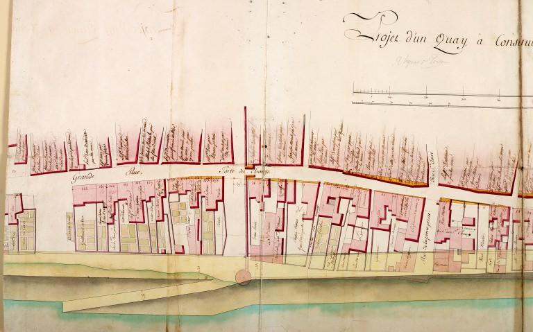 Copie du plan envoyé par l'ingénieur de Régemortes à l'ingénieur en chef des Ponts-et-Chaussées de la généralité d'Orléans, 18 septembre 1773.  (archives départementales du Loiret, C 336).