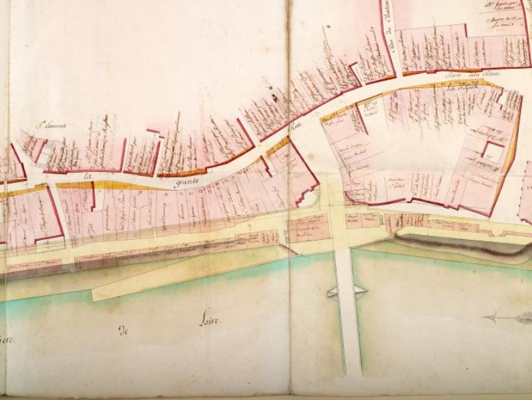 Détail de la copie du plan envoyé par l'ingénieur de Régemortes à l'ingénieur en chef des Ponts-et-Chaussées de la généralité d'Orléans, 18 septembre 1773.  (archives départementales du Loiret, C 336).
