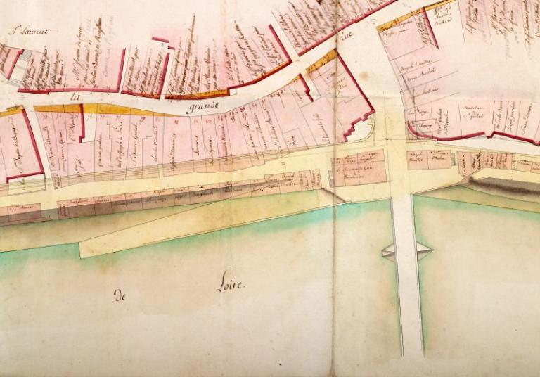 Détail de la copie du plan envoyé par l'ingénieur de Régemortes à l'ingénieur en chef des Ponts-et-Chaussées de la généralité d'Orléans, 18 septembre 1773.  (archives départementales du Loiret, C 336).