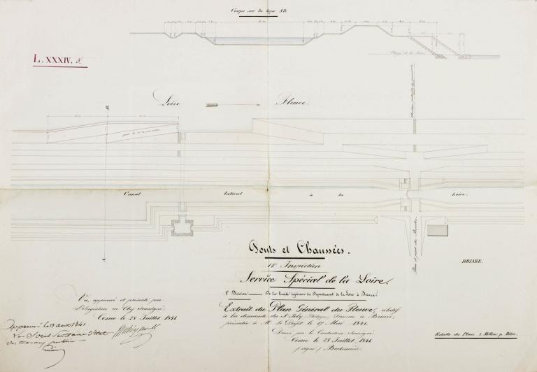 Plan du port de Briare (extrait du plan général du fleuve relatif à la demande de M. Philippe Joly passeur à Briare), 28 juillet 1841, par le contrôleur Barberousse. (archives départementales du Loiret, 2 S 49).