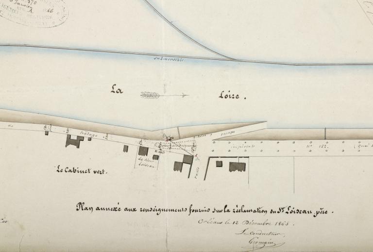 Plan du Cabinet vert et d'une rampe, 12 décembre 1865, par le conducteur Germain. (archives départementales du Loiret, 2 S 100).