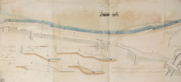 Plan du port de Meung par Friquet, 25 mai 1808. Ce plan est approuvé par le Directeur général des Ponts-et-Chaussées le 30 août 1808. (archives nationales, site de Paris, CP F 14 100 66/2, dossier 2, pièce 22).