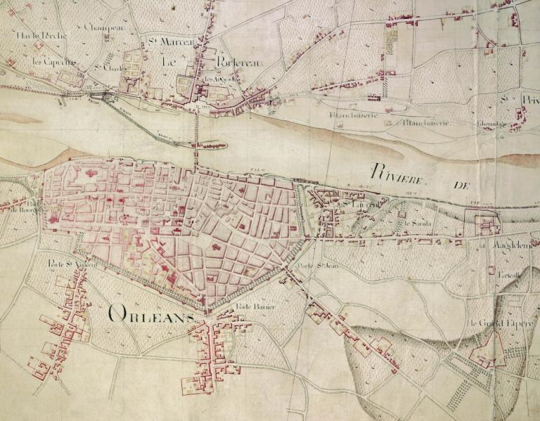 Plan de la Loire, non daté (XVIIIe siècle). Détail. (archives nationales, site de Paris, CP F 14 100 66/3, pièce 3).