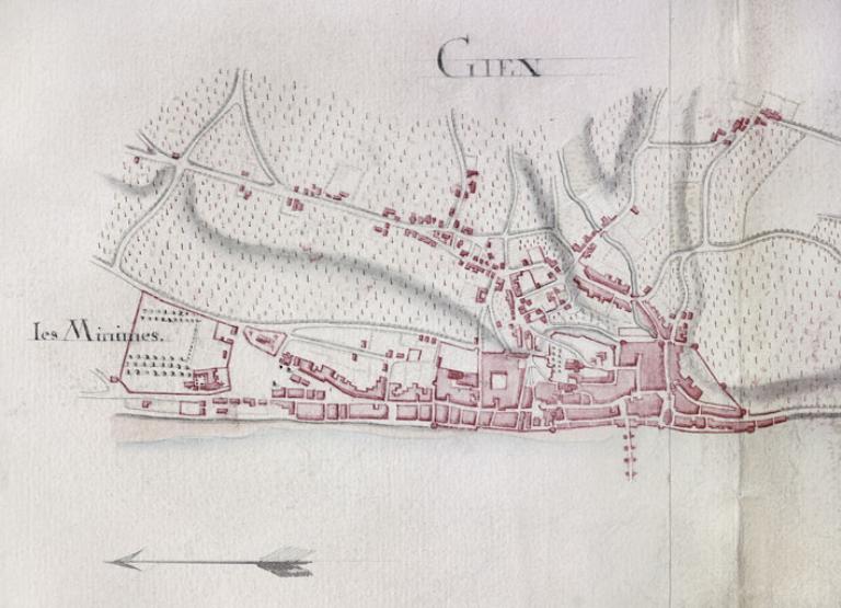 Carte de la Loire, rive droite, non datée (XVIIIe siècle), détail.  (archives nationales, site de Paris, CP F 14 100 66/4, dossier 4, pièce 2).