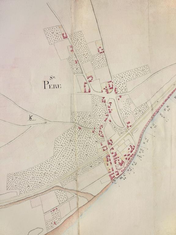 Carte de la Loire, non datée (XVIIIe siècle), détail sur Saint-Père. (archives nationales, site de Paris, CP F 14 100 66/4, dossier 4, pièce 4).