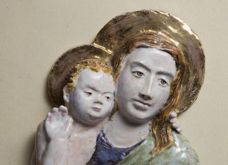 Détail : les têtes de la Vierge et de l'Enfant Jésus.