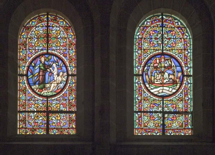 Vue d'ensemble. Verrières situées au nord et réalisées par le peintre verrier Gaspard Gsell (1814-1904)..