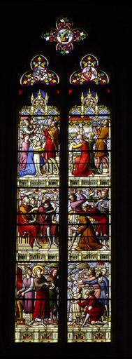 Vue d'ensemble. Verrière située dans le choeur et réalisée par le peintre verrier Gaspard Gsell (1814-1904). Une maquette de ce vitrail est conservée au Musée Carnavalet à Paris..