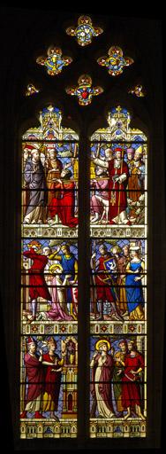 Vue d'ensemble. Verrière située dans le choeur et réalisée par le peintre verrier Gaspard Gsell (1814-1904)..
