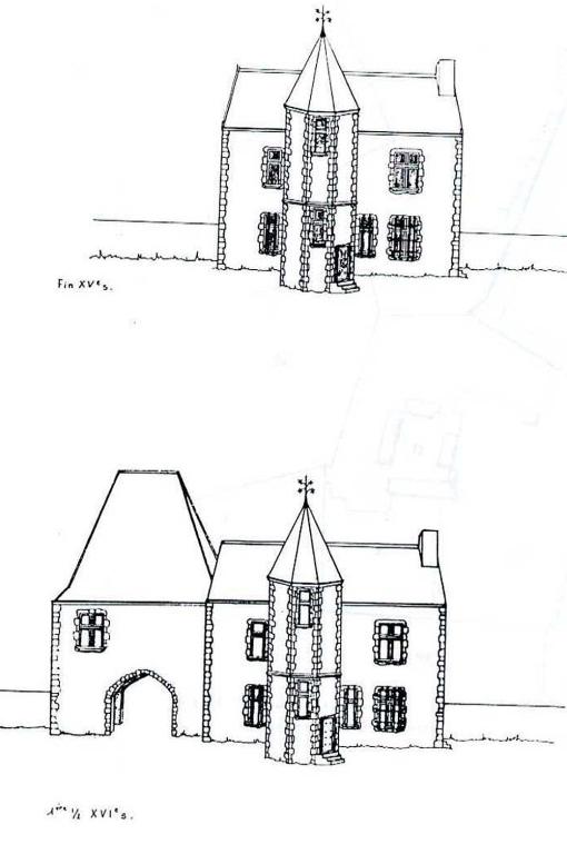 Reconstitution hypothétique du logis manorial à la fin du 15e siècle et dans la première moitié du 16e siècle (dessin de Gilles Provost, 1992). (Université François Rabelais, tours).