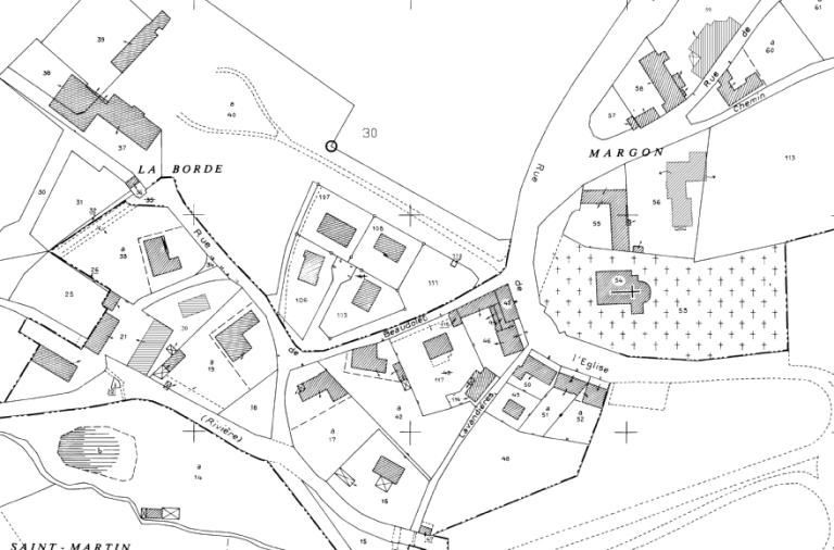 Extrait du plan cadastral de 1990, section AB.