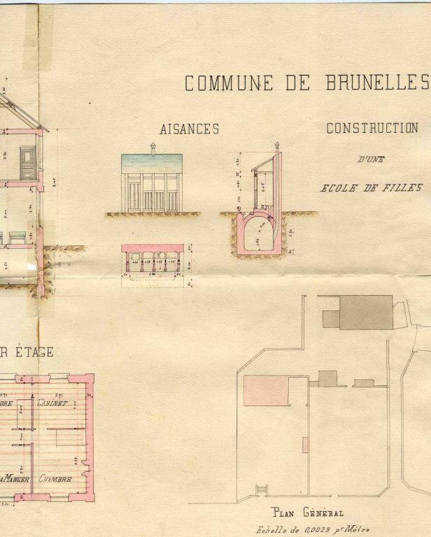 Projet de construction de l'école de filles dressé par l'architecte Saudret en 1905, détail du plan général de l'emplacement retenu. (Archives départementales d'Eure-et-Loir, 2 O 575).